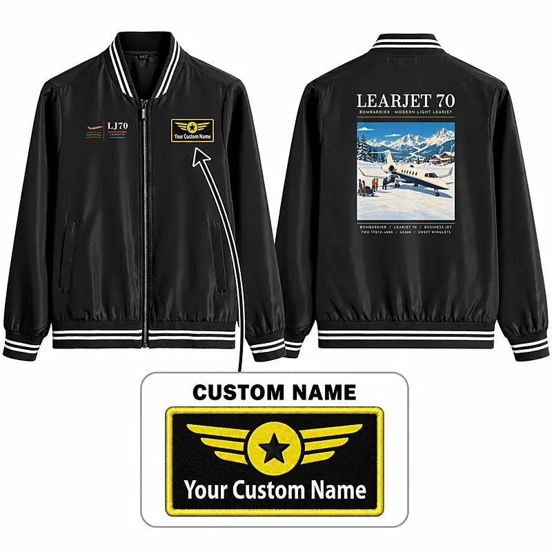Bombardier Learjet 70 Stylish Jackets - Baseball Collar - Poster + Name - Black