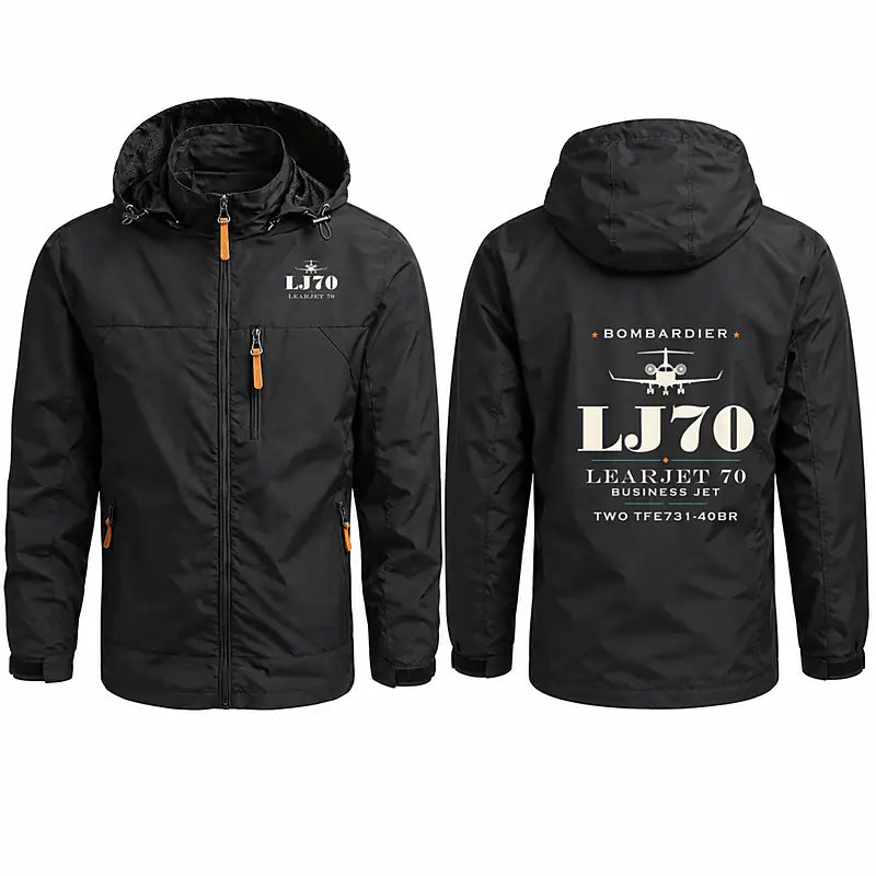 Bombardier Learjet 70 Stylish Jackets - Hooded Windbreaker - Heritage - Black