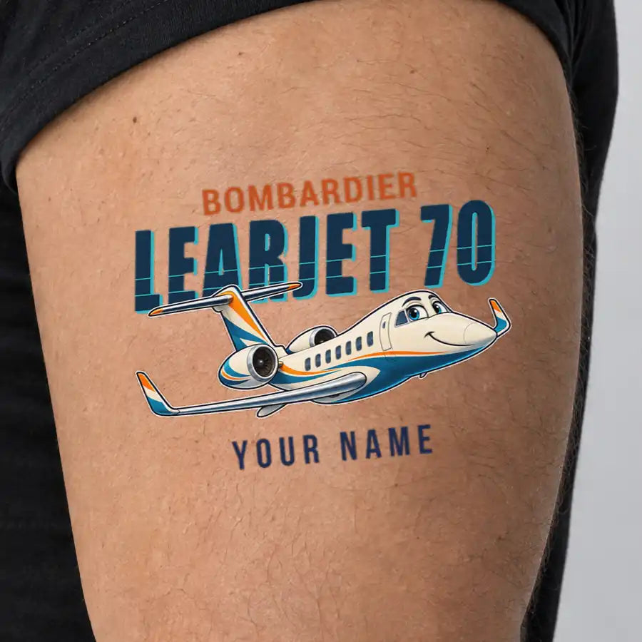 Bombardier Learjet 70 - Tattoo - Cartoon + Name - Man