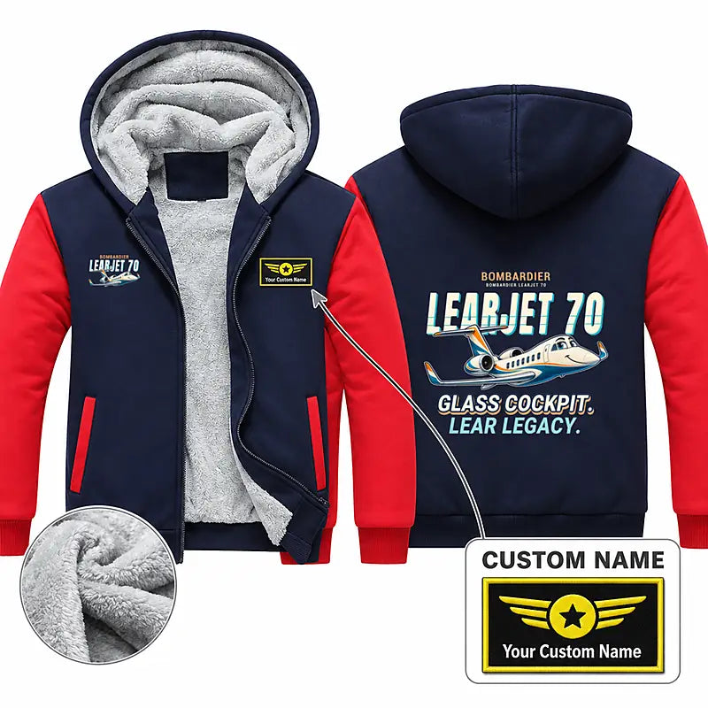 Bombardier Learjet 70 Zipped Sweatshirts - Cartoon + Name - Navy & Red
