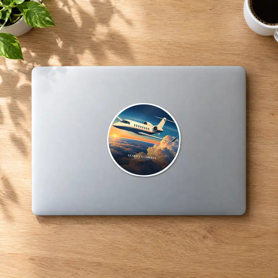 Bombardier Learjet 75 Liberty - 3D + Name - Circle Sticker - MacBook