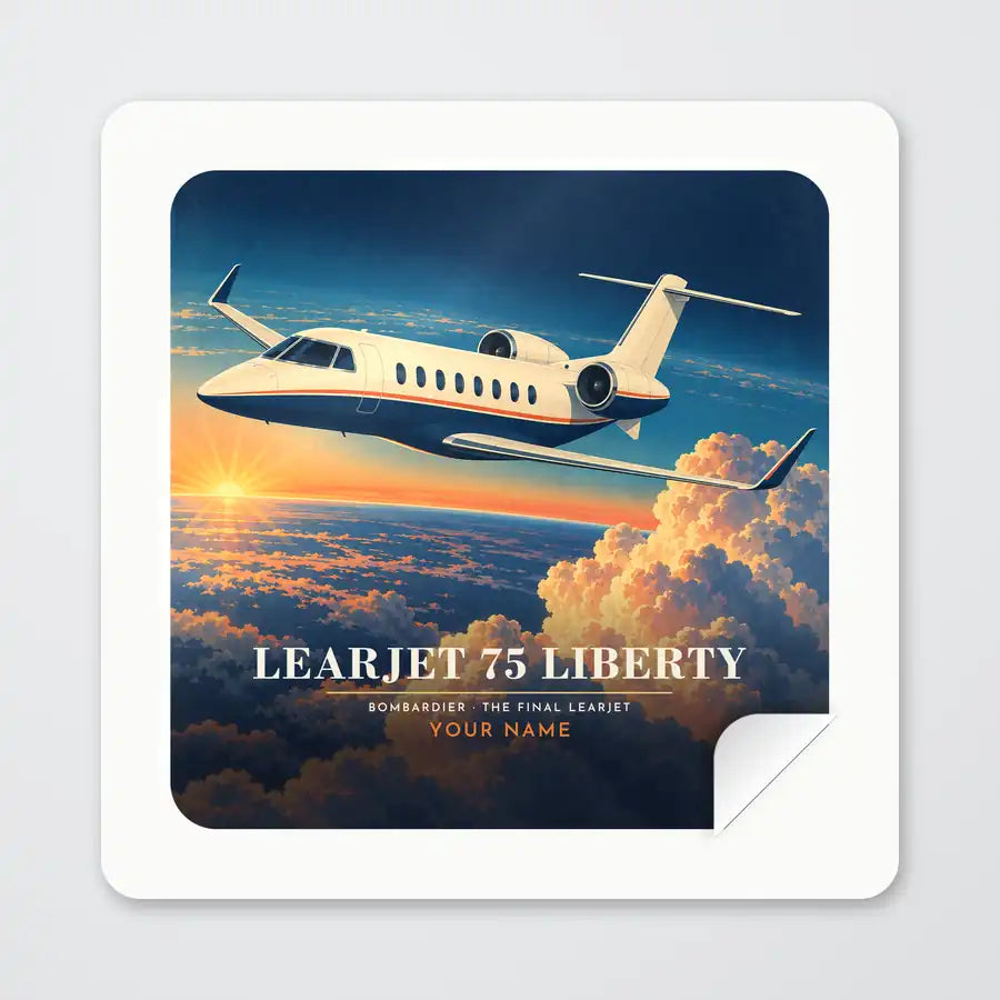 Bombardier Learjet 75 Liberty - 3D + Name - Square Sticker - Peel