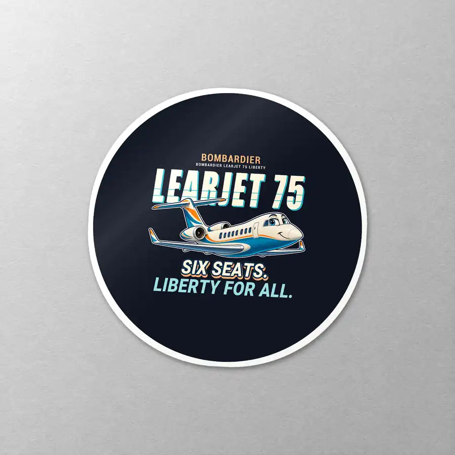 Bombardier Learjet 75 Liberty - Cartoon - Circle Sticker - Close-up