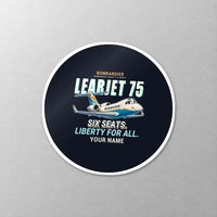 Thumbnail for Bombardier Learjet 75 Liberty - Cartoon + Name - Circle Sticker - Close-up