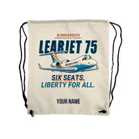 Thumbnail for Bombardier Learjet 75 Liberty - Drawstring Bag - Cartoon + Name - Beige