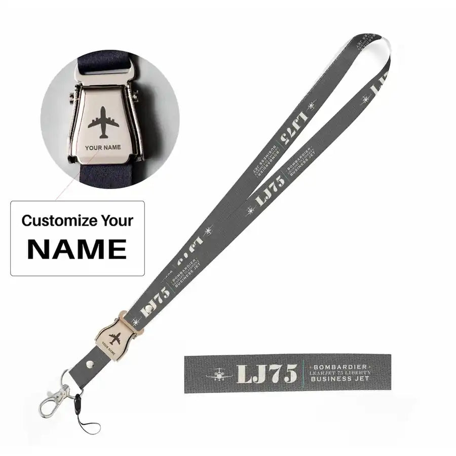 Bombardier Learjet 75 Liberty Lanyard & ID Holders seat belt lanyard - Heritage - Gray with name