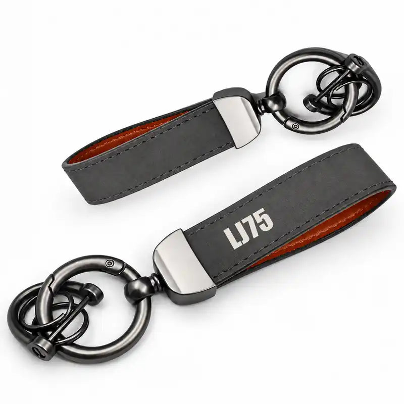 Bombardier Learjet 75 Liberty - Leather Key Chain - Horseshoe Buckle - Tag - Gray