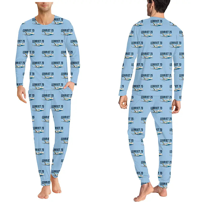 Bombardier Learjet 75 Liberty - Men Pajamas - Cartoon Pattern - Light Blue