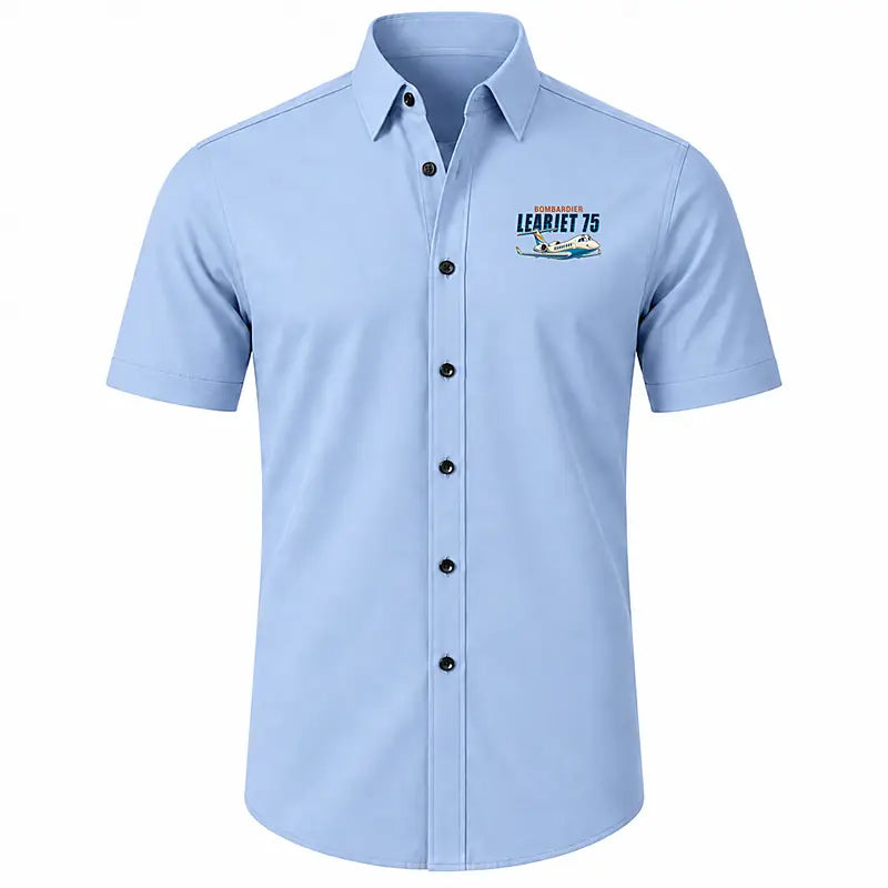 Bombardier Learjet 75 Liberty - Short Sleeve Shirt - Cartoon - Light Blue