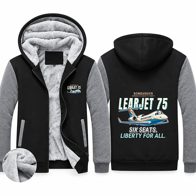 Bombardier Learjet 75 Liberty Zipped Sweatshirts - Cartoon - Black & Gray