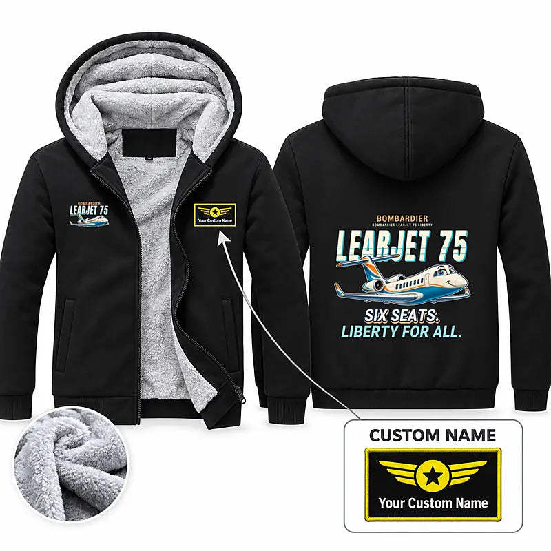 Bombardier Learjet 75 Liberty Zipped Sweatshirts - Cartoon + Name - Black
