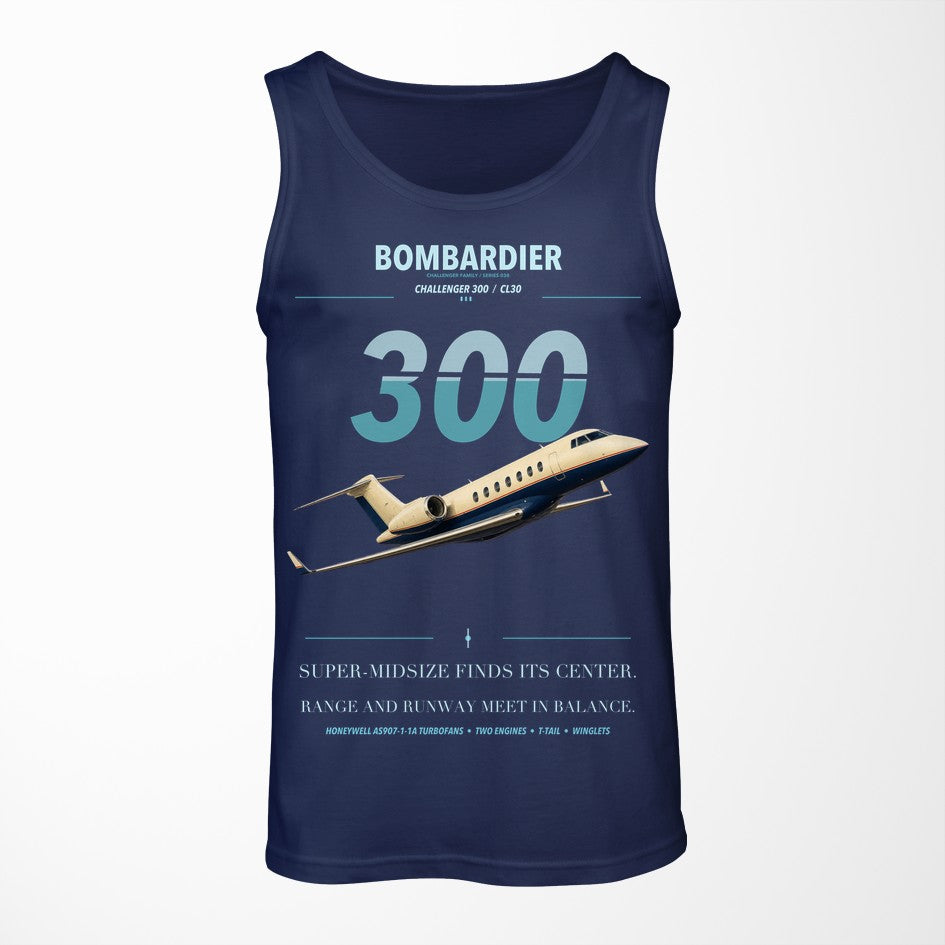 Bombardier Challenger 300 design on dark blue tank top