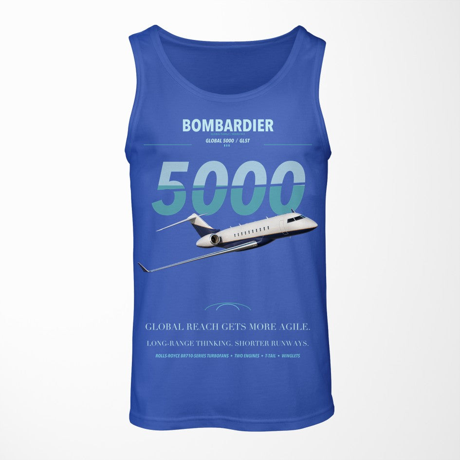 Bombardier Global 5000 design on blue tank top