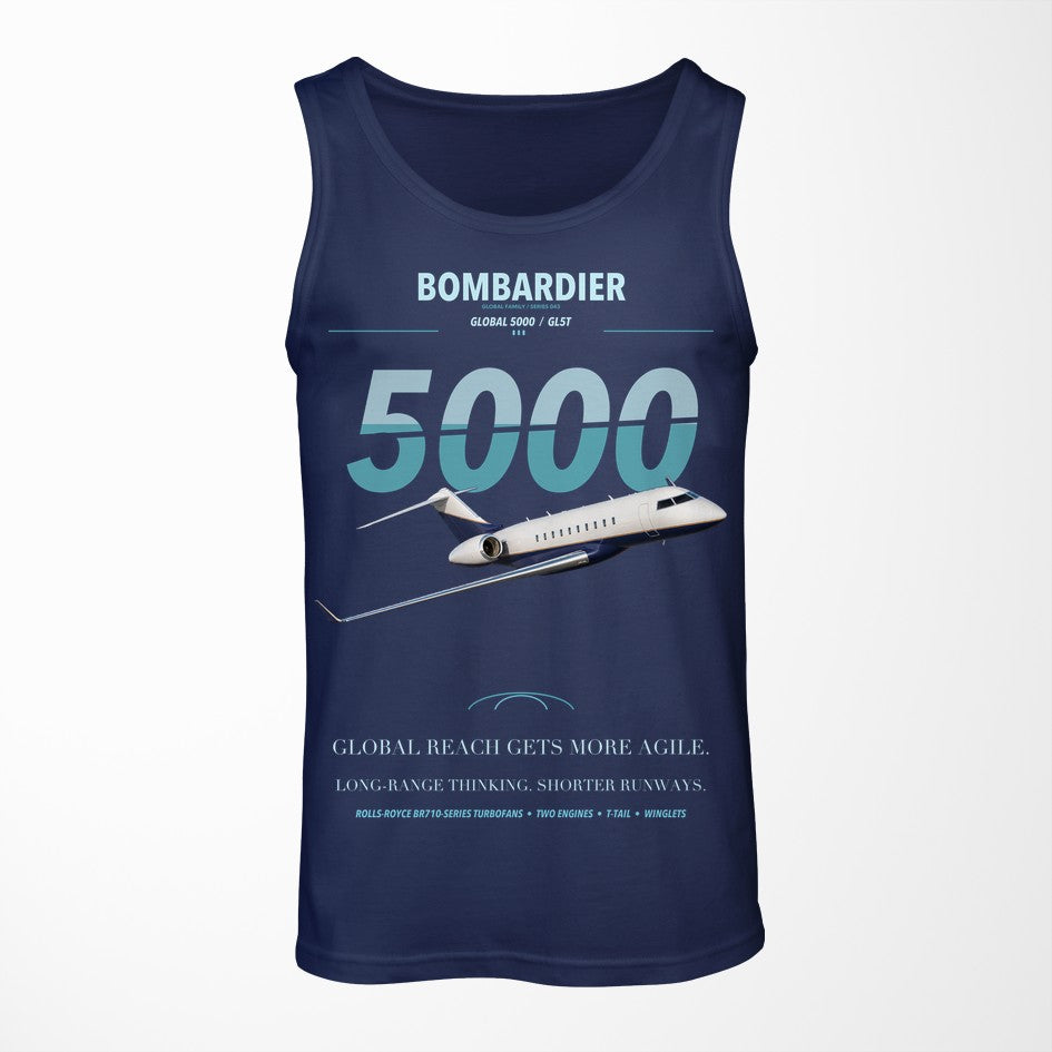 Bombardier Global 5000 design on dark blue tank top