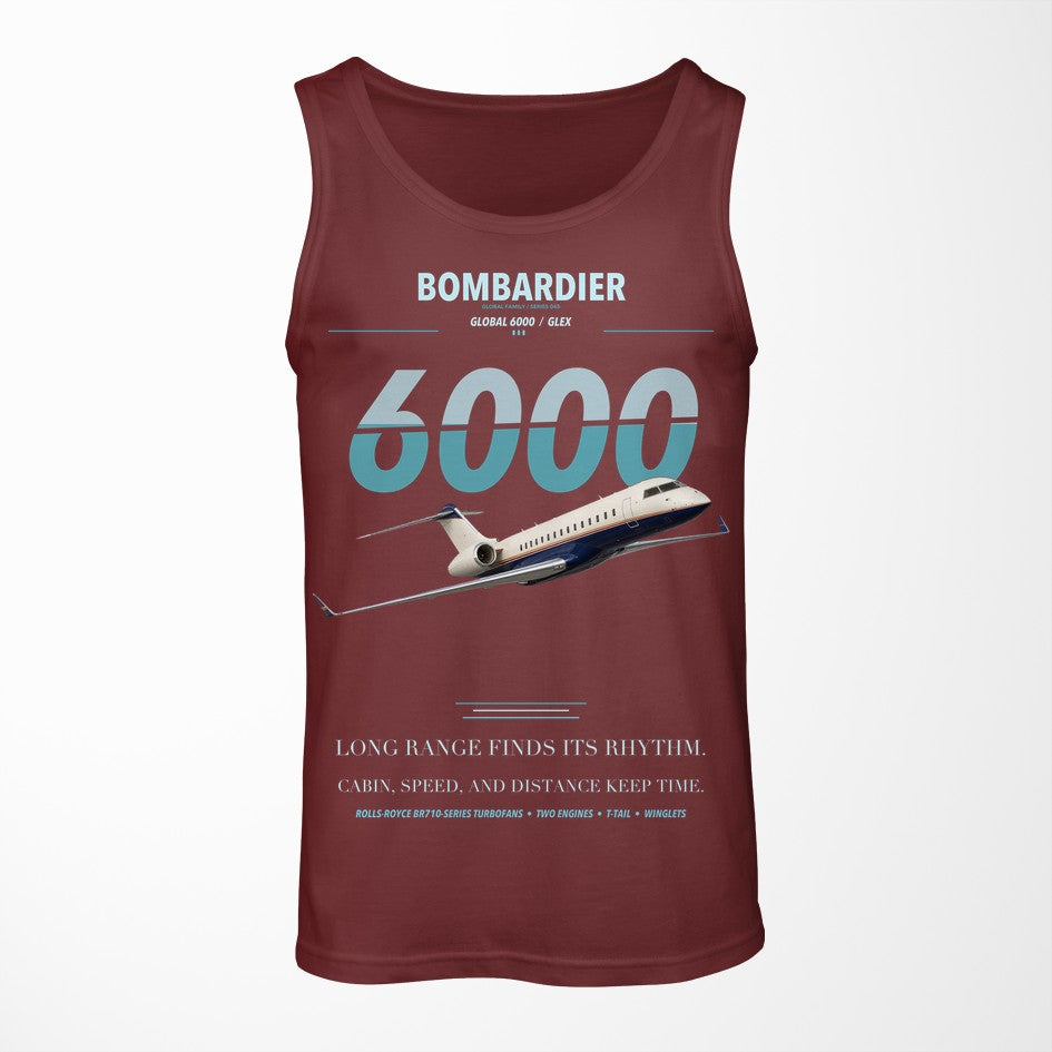 Bombardier Global 6000 design on dark red tank top