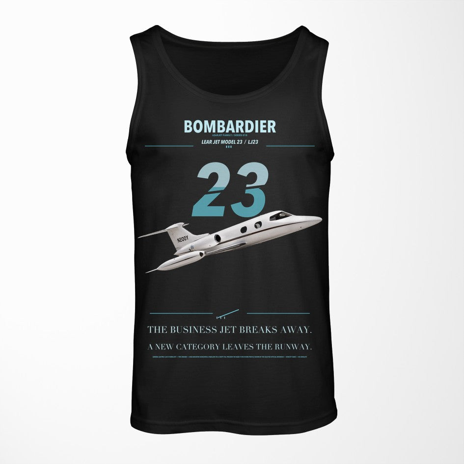 Bombardier Learjet 23 design on black tank top