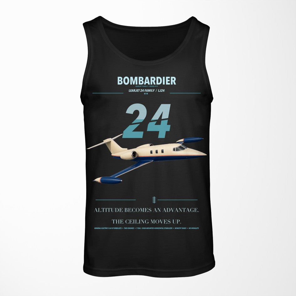 Bombardier Learjet 24 design on black tank top