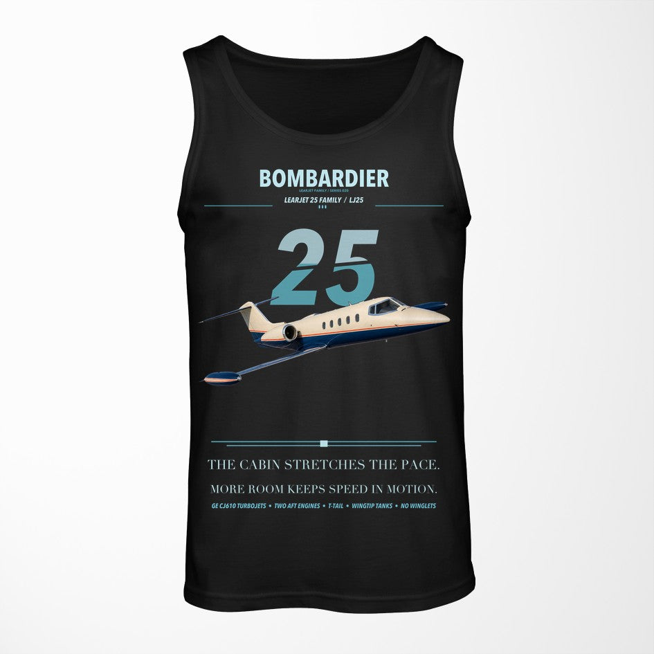 Bombardier Learjet 25 design on black tank top