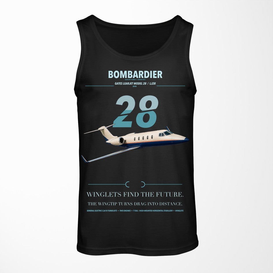 Bombardier Learjet 28 design on black tank top