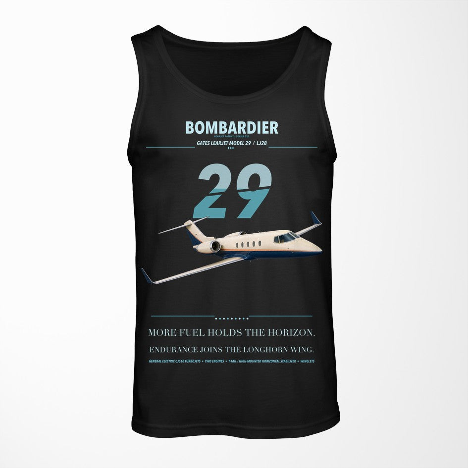 Bombardier Learjet 29 design on black tank top