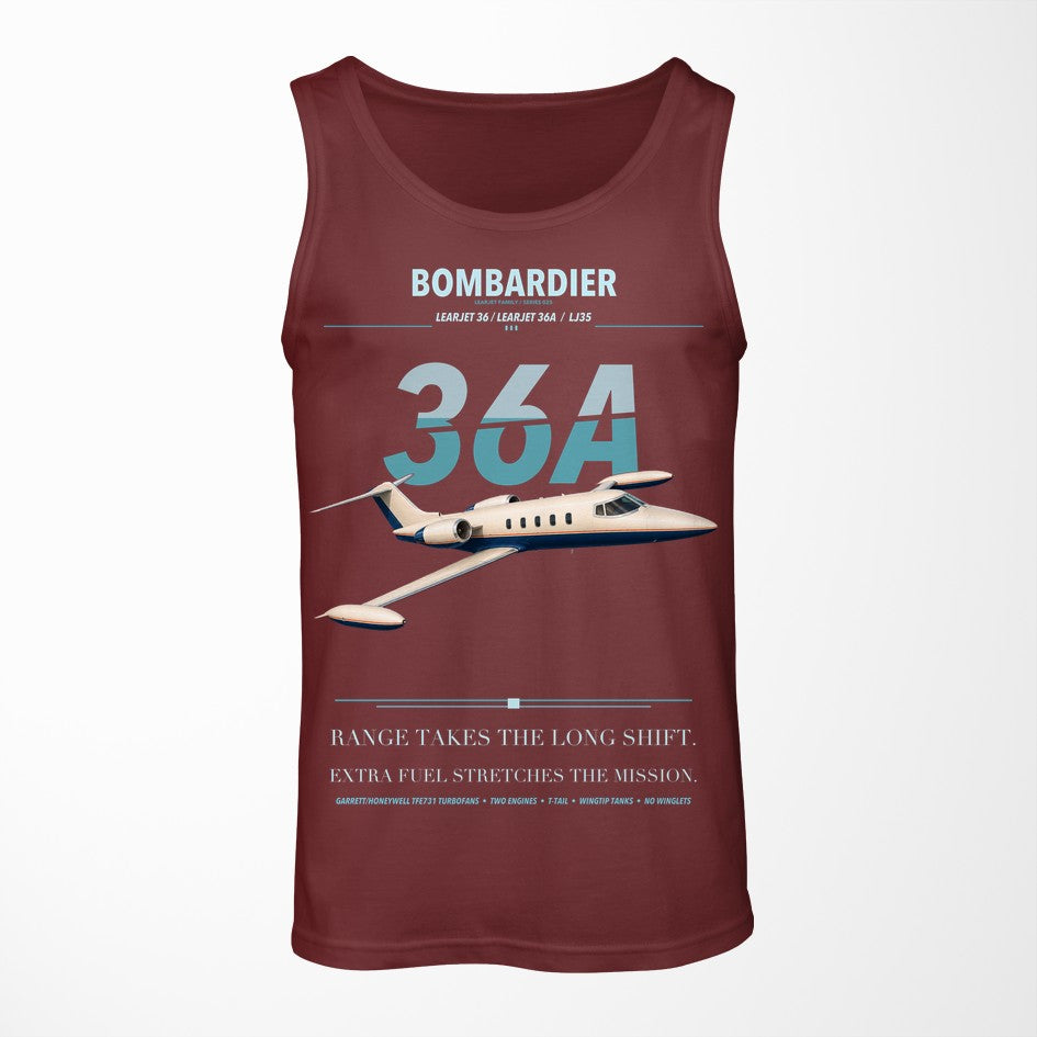 Bombardier Learjet 36A design on dark red tank top