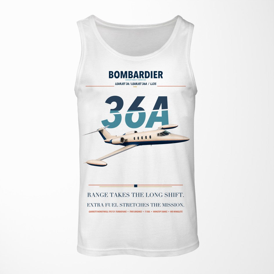 Bombardier Learjet 36A design on white tank top