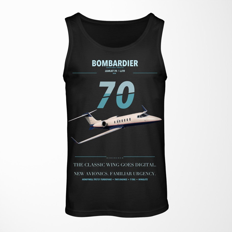 Bombardier Learjet 70 design on black tank top