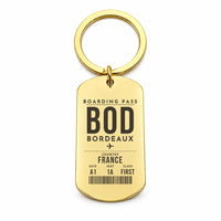 Thumbnail for Bordeaux Airport BOD - Key Chain - Boarding Pass Style - Gold
