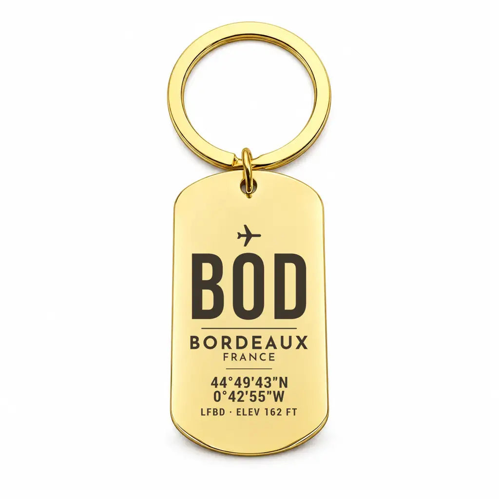 Bordeaux Airport BOD - Key Chain - Original Design - Gold