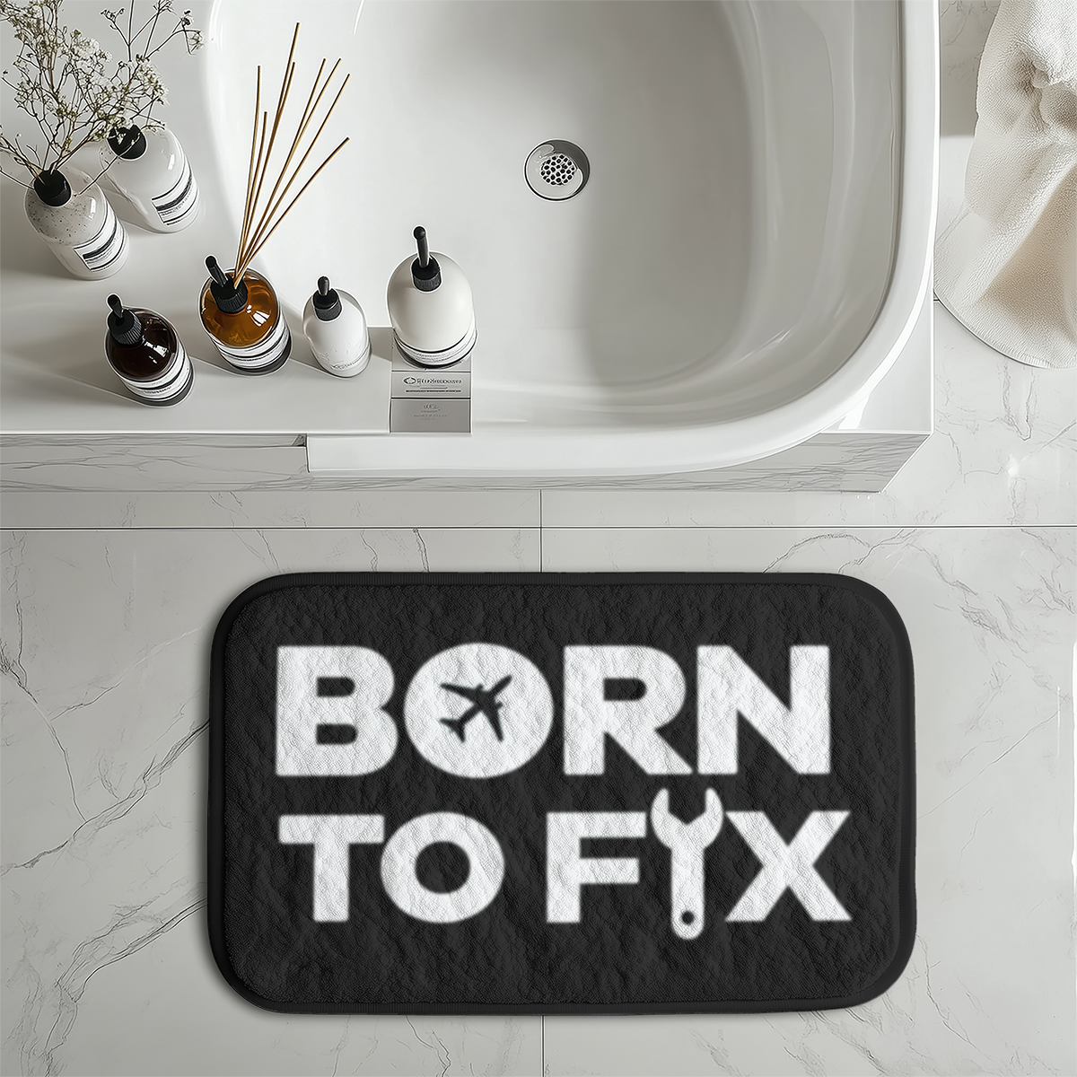 Born To Fix Airplanes Designed Bath Mats
