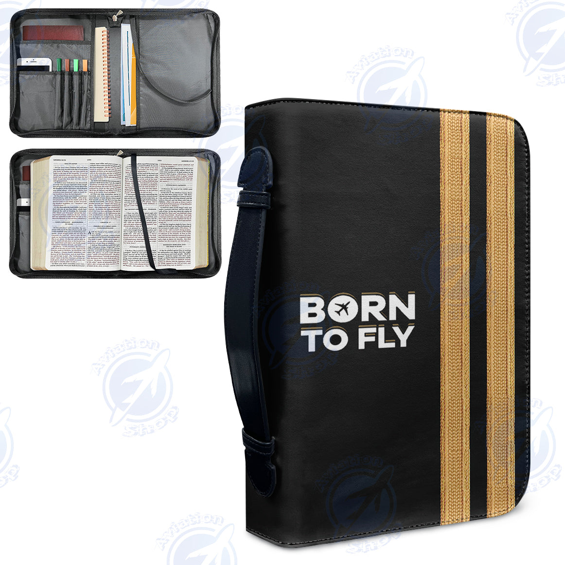 Born To Fly & Pilot Epaulettes (2 Lines) Designed PU Accessories Bags