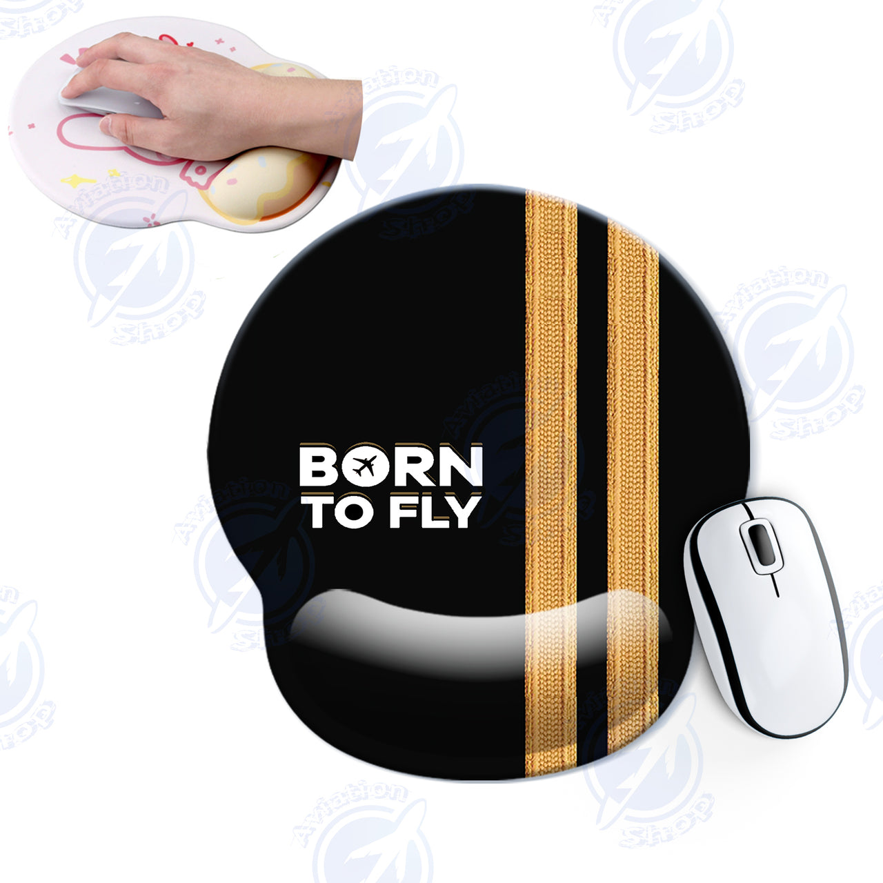 Born To Fly & Pilot Epaulettes (2 Lines) Designed Ergonomic Mouse Pads