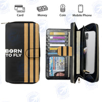 Thumbnail for Born To Fly & Pilot Epaulettes (3 Lines) Designed Leather Long Zipper Wallets