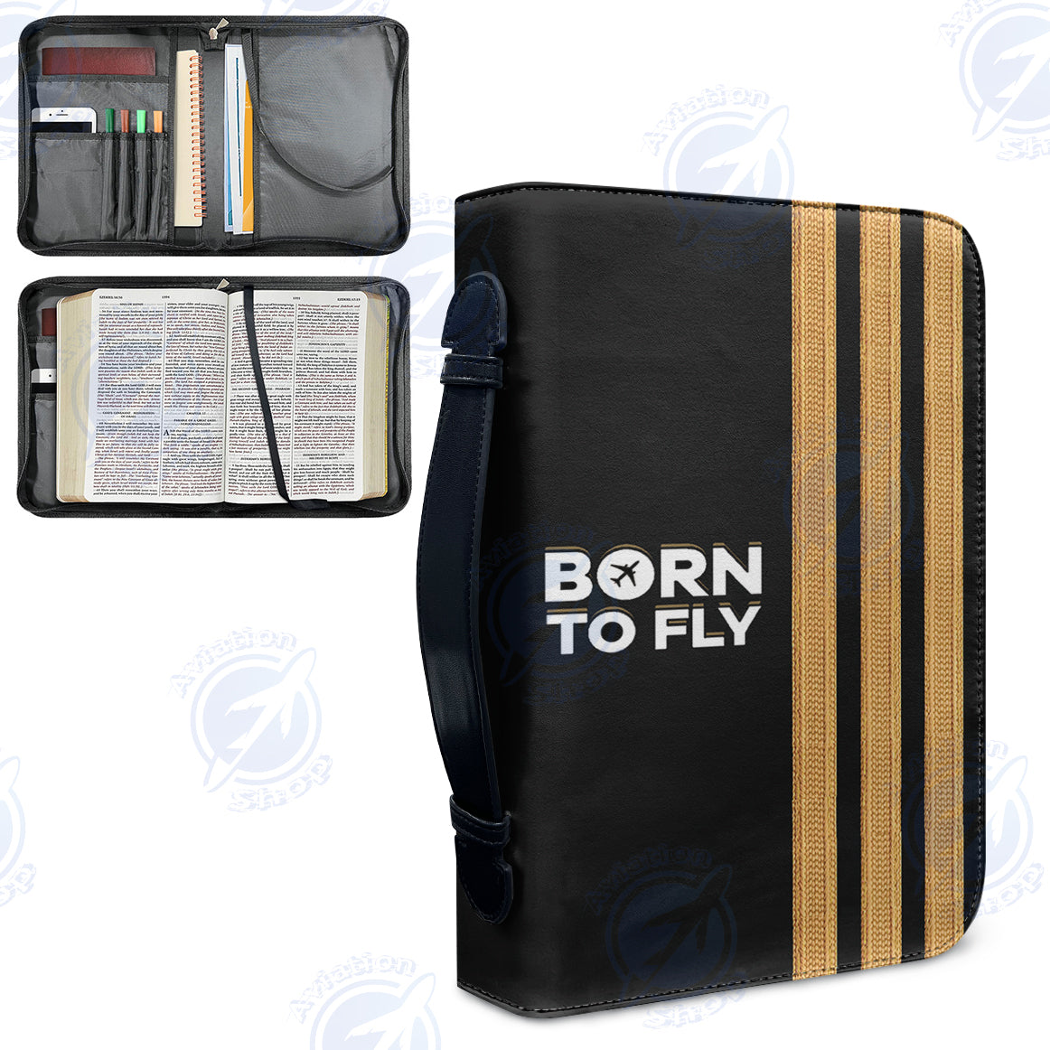Born To Fly & Pilot Epaulettes (3 Lines) Designed PU Accessories Bags