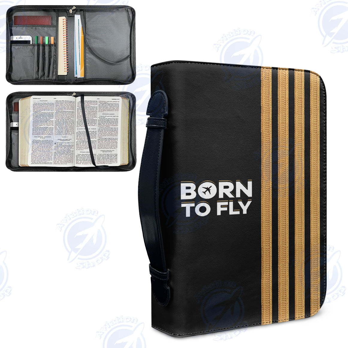 Born To Fly & Pilot Epaulettes (4 Lines) Designed PU Accessories Bags