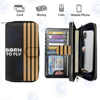 Thumbnail for Born To Fly & Pilot Epaulettes (4 Lines) Designed Leather Long Zipper Wallets