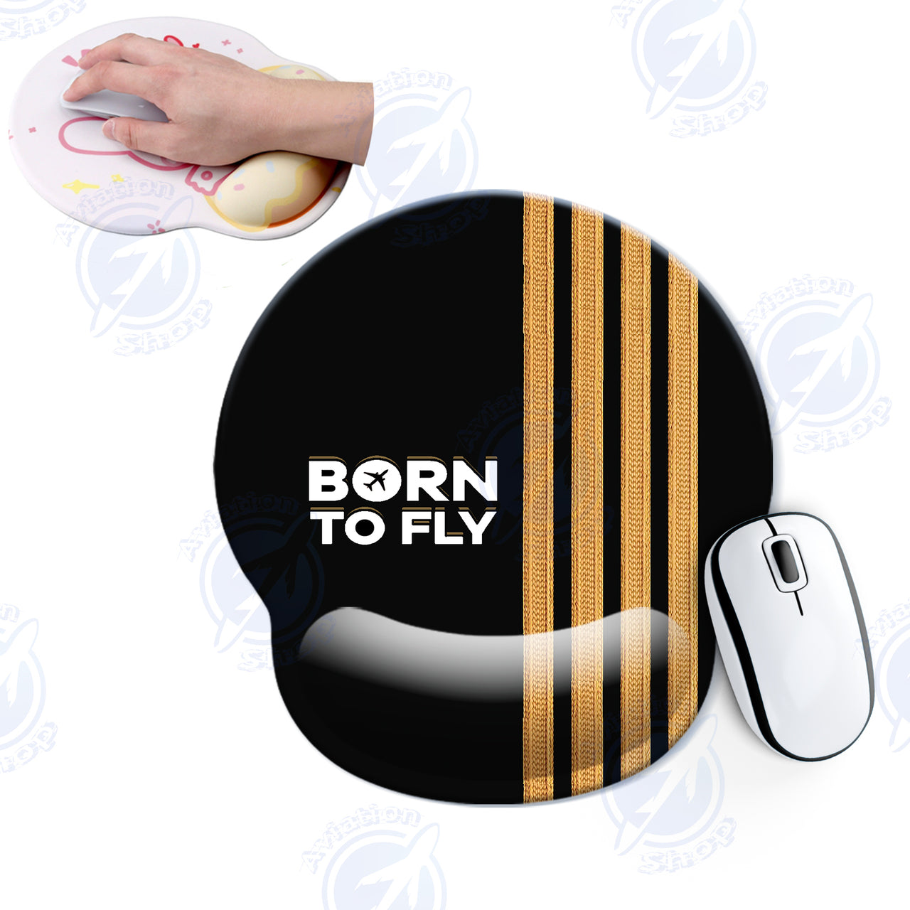 Born To Fly & Pilot Epaulettes (4 Lines) Designed Ergonomic Mouse Pads