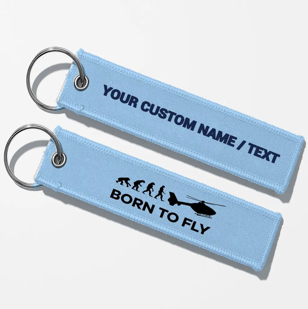 Born To Fly (Helicopter) Key Chains - Light Blue - Personalized