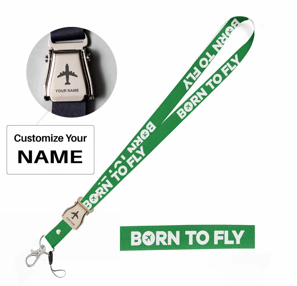 Born To Fly Special seat belt lanyard - green with name