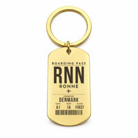 Thumbnail for Bornholm Airport RNN — Ronne - Key Chain - Boarding Pass Style - Gold