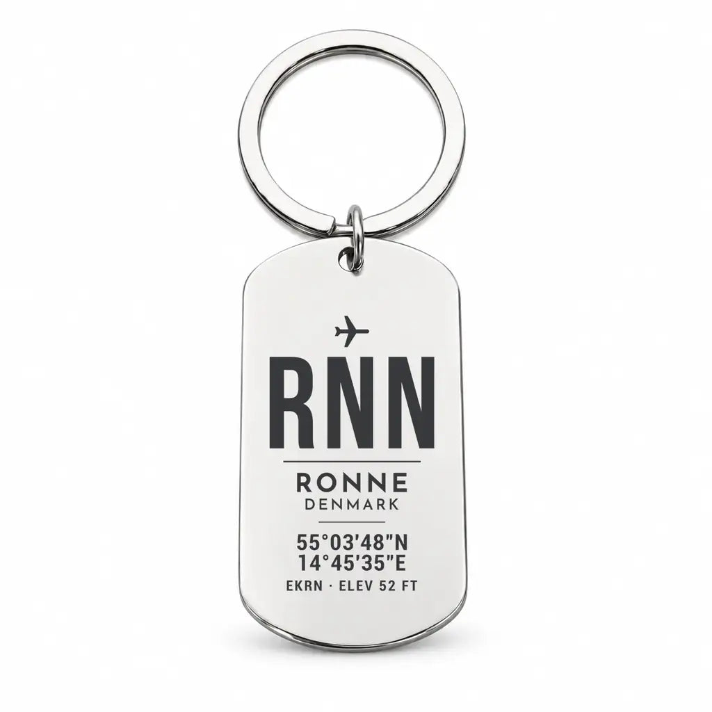 Bornholm Airport RNN — Ronne - Key Chain - Original Design - Silver