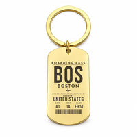 Thumbnail for Boston Logan International Airport BOS - Key Chain - Boarding Pass Style - Gold
