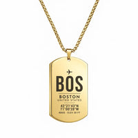 Thumbnail for Boston Logan International Airport BOS - Necklace - Original Design - Gold
