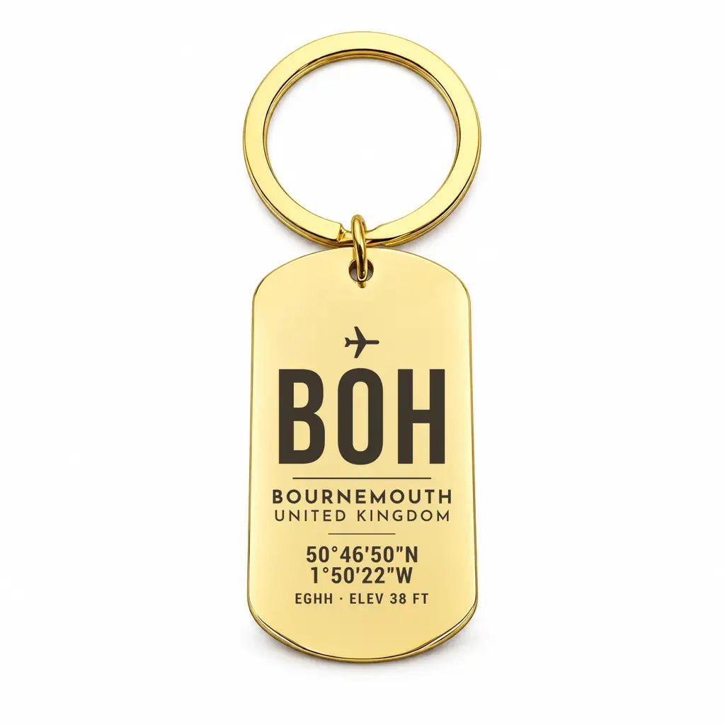 Bournemouth Airport BOH - Key Chain - Original Design - Gold