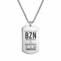 Thumbnail for Bozeman Yellowstone International Airport BZN - Necklace - Boarding Pass Style - Silver