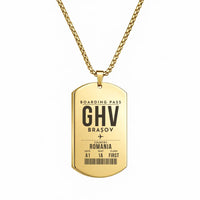 Thumbnail for Brașov-Ghimbav International Airport GHV - Necklace - Boarding Pass Style - Gold