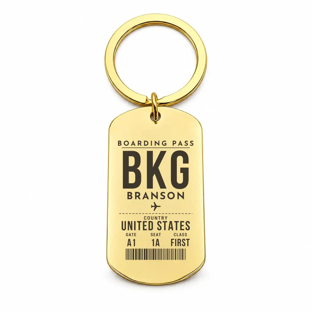 Branson Airport BKG - Key Chain - Boarding Pass Style - Gold
