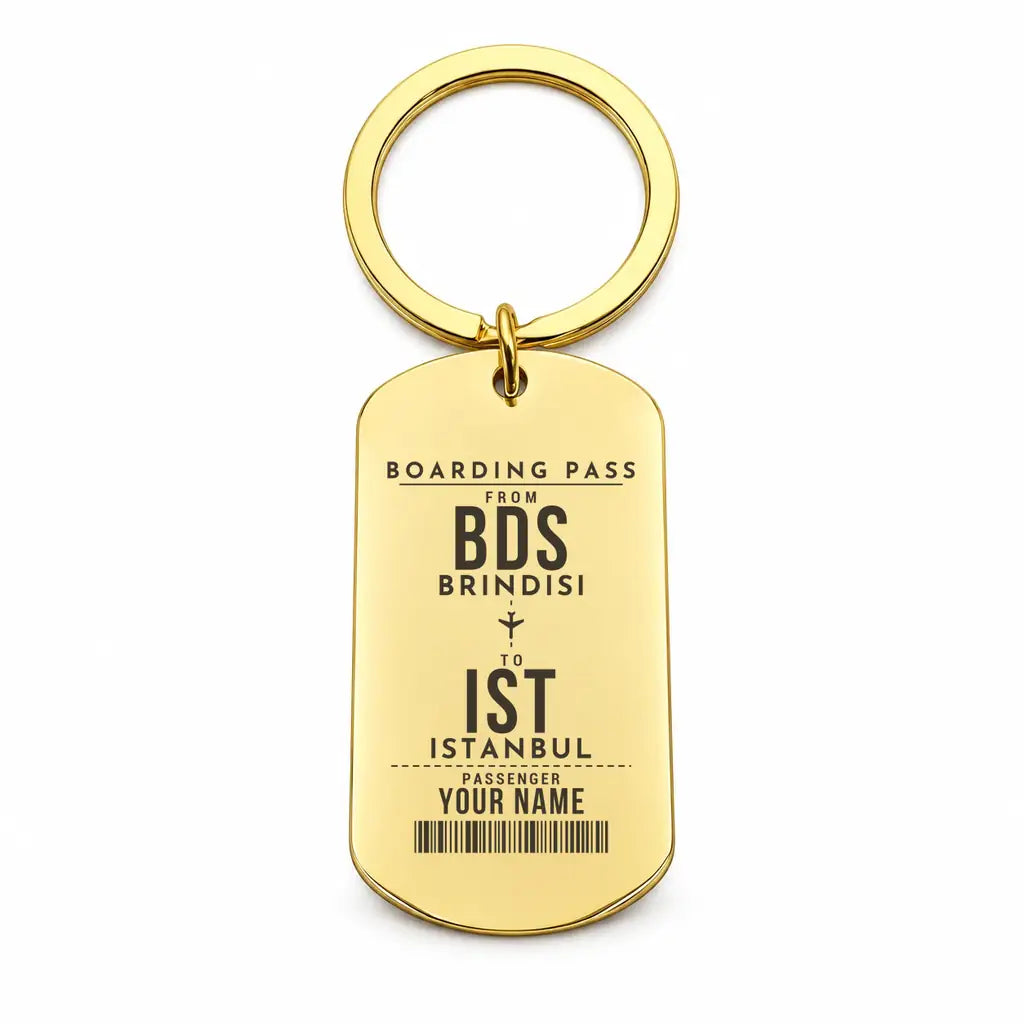 Brindisi Airport BDS - Key Chain - Customizable Boarding Pass - Gold
