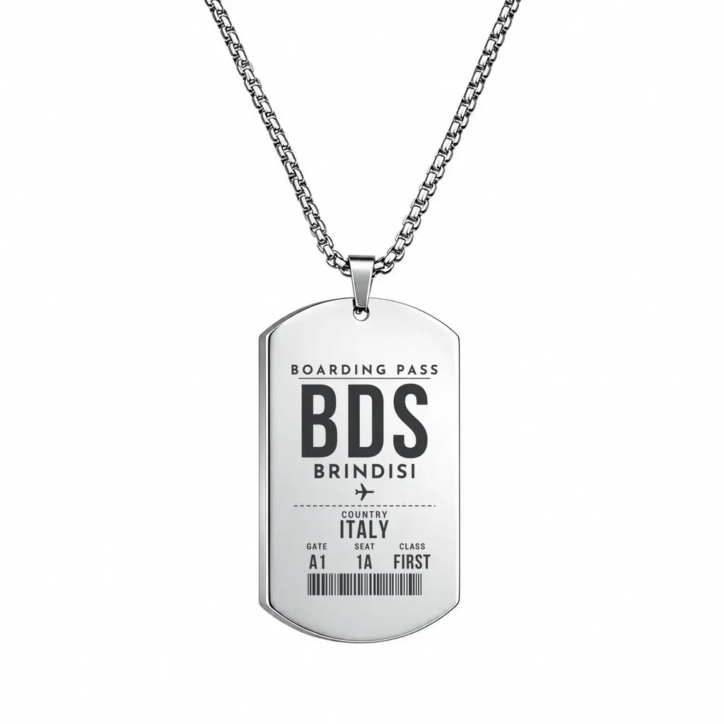 Brindisi Airport BDS - Necklace - Boarding Pass Style - Silver