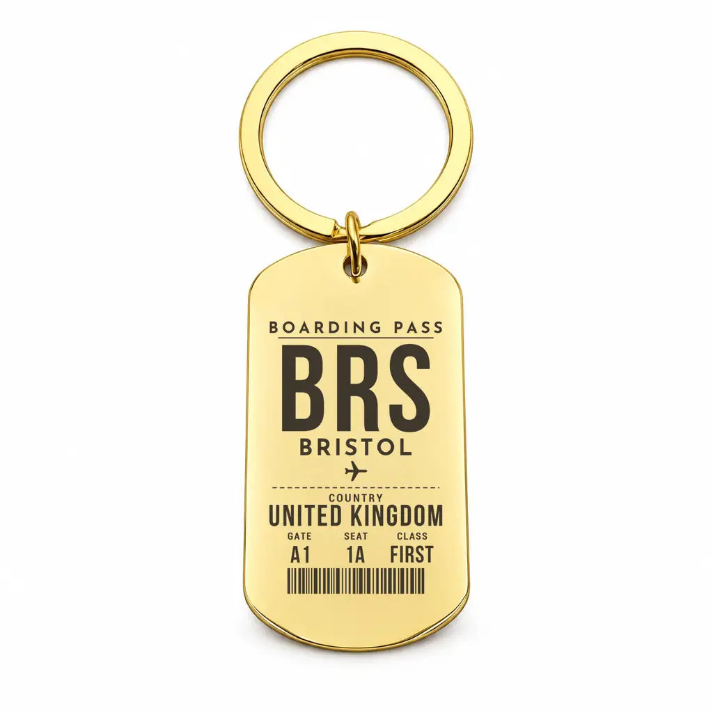 Bristol Airport BRS - Key Chain - Boarding Pass Style - Gold